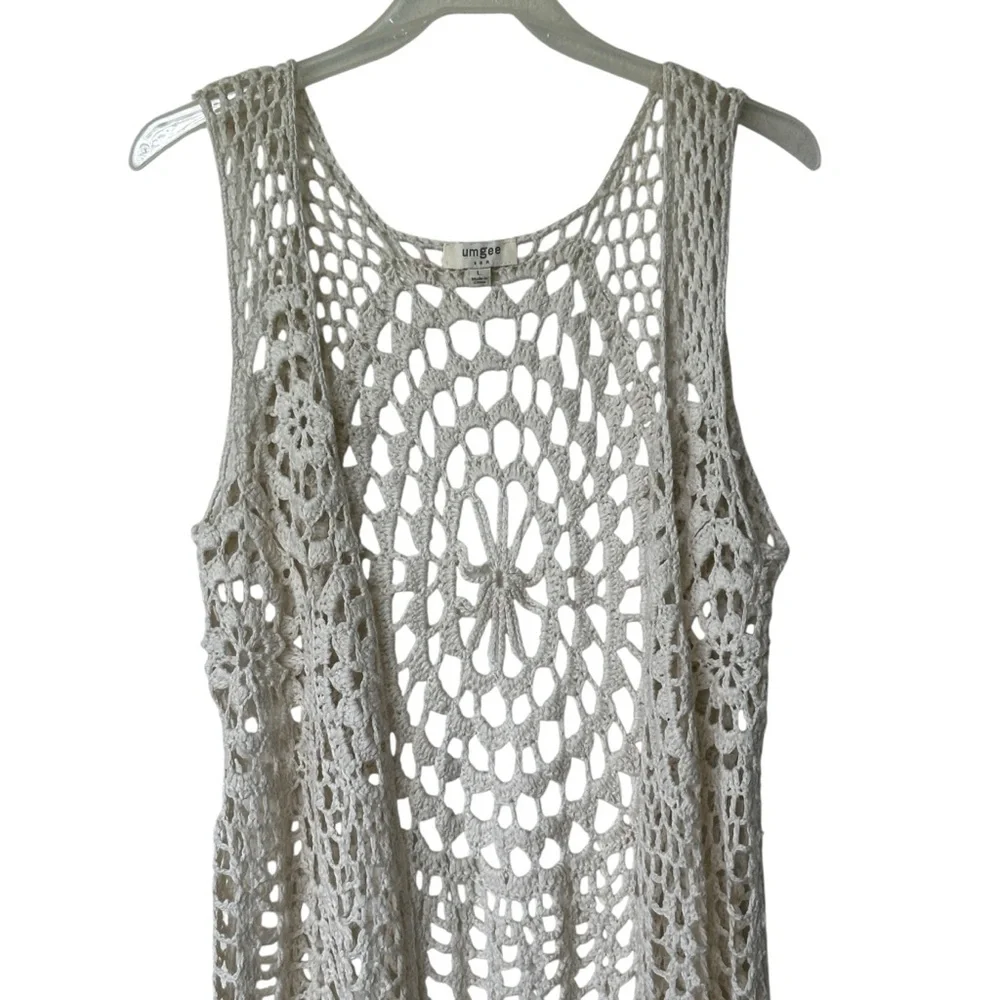 Umgee Crochet Fringe Ivory cardigan sweater size L - Picture 7 of 11